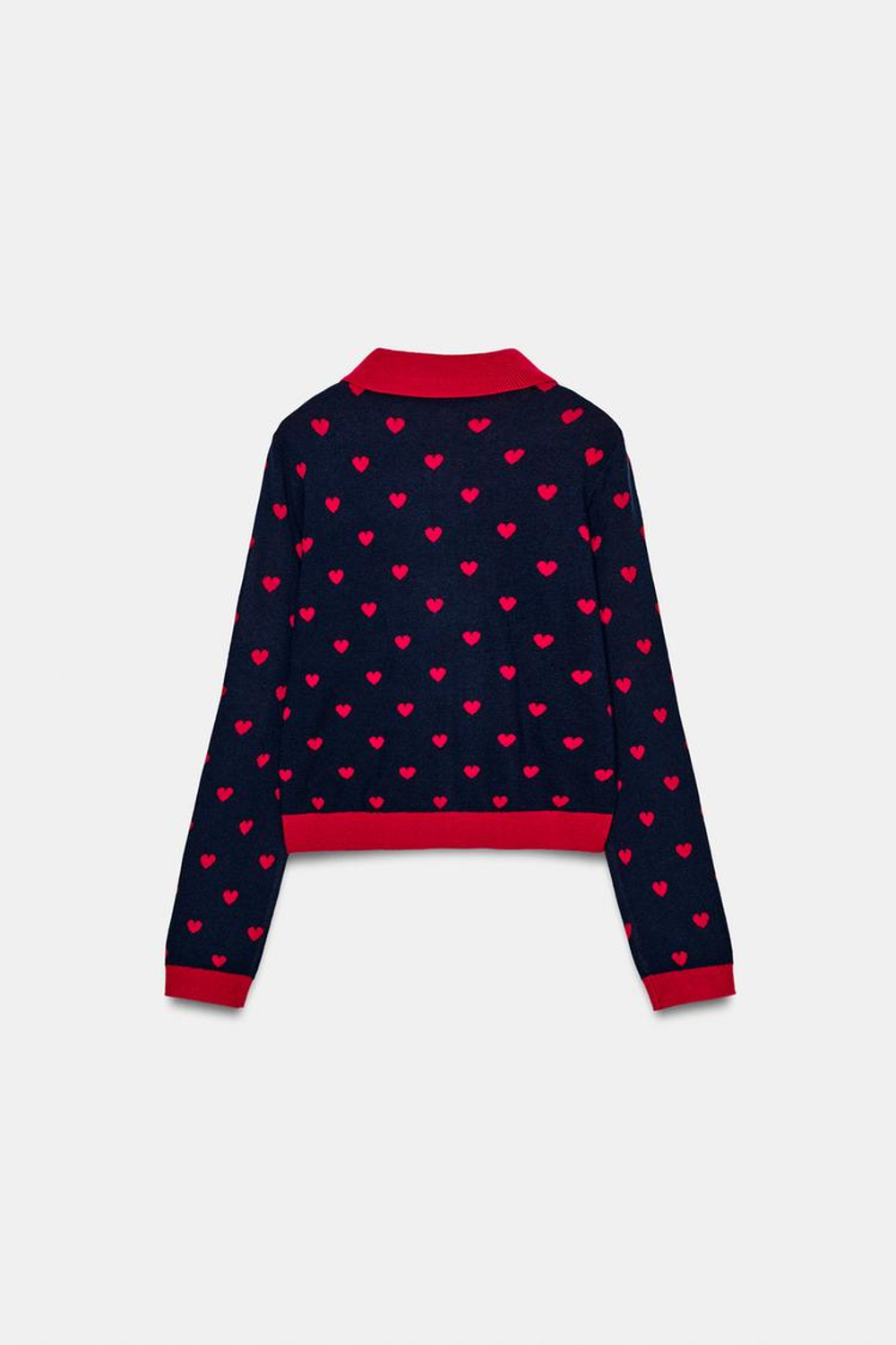 ZARA ЖАККАРДОВЫЙ КАРДИГАН С СЕРДЦАМИ, МОРСКОЙ СИНИЙ