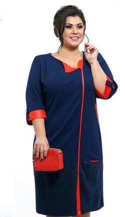 Платье женское большой размер 64 трикотаж трикотажное спандекс тёплое зимнее весеннее осеннее демисезонное с рисунком нарядное повседневное на работу комфортное удобное 3/4 рукав синее тёмно-синее красное великан 4XL XXXXL 5XL XXXXXL 6XL 7XL 8XL