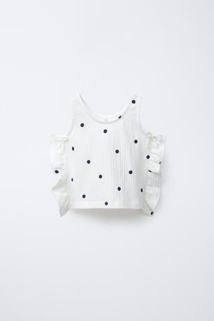 ZARA ТОП С РЕЛЬЕФНЫМ ПРИНТОМ И ВОЛАНАМИ, ЭКРЮ
