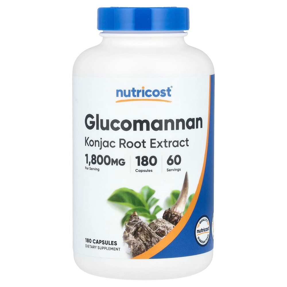 Nutricost, Экстракт корня глюкоманнана конжака, 180 капсул (600 мг в 1 капсуле)