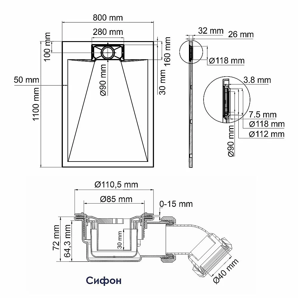 Душевой поддон WasserKraft Elbе 74T14 110х80 черный