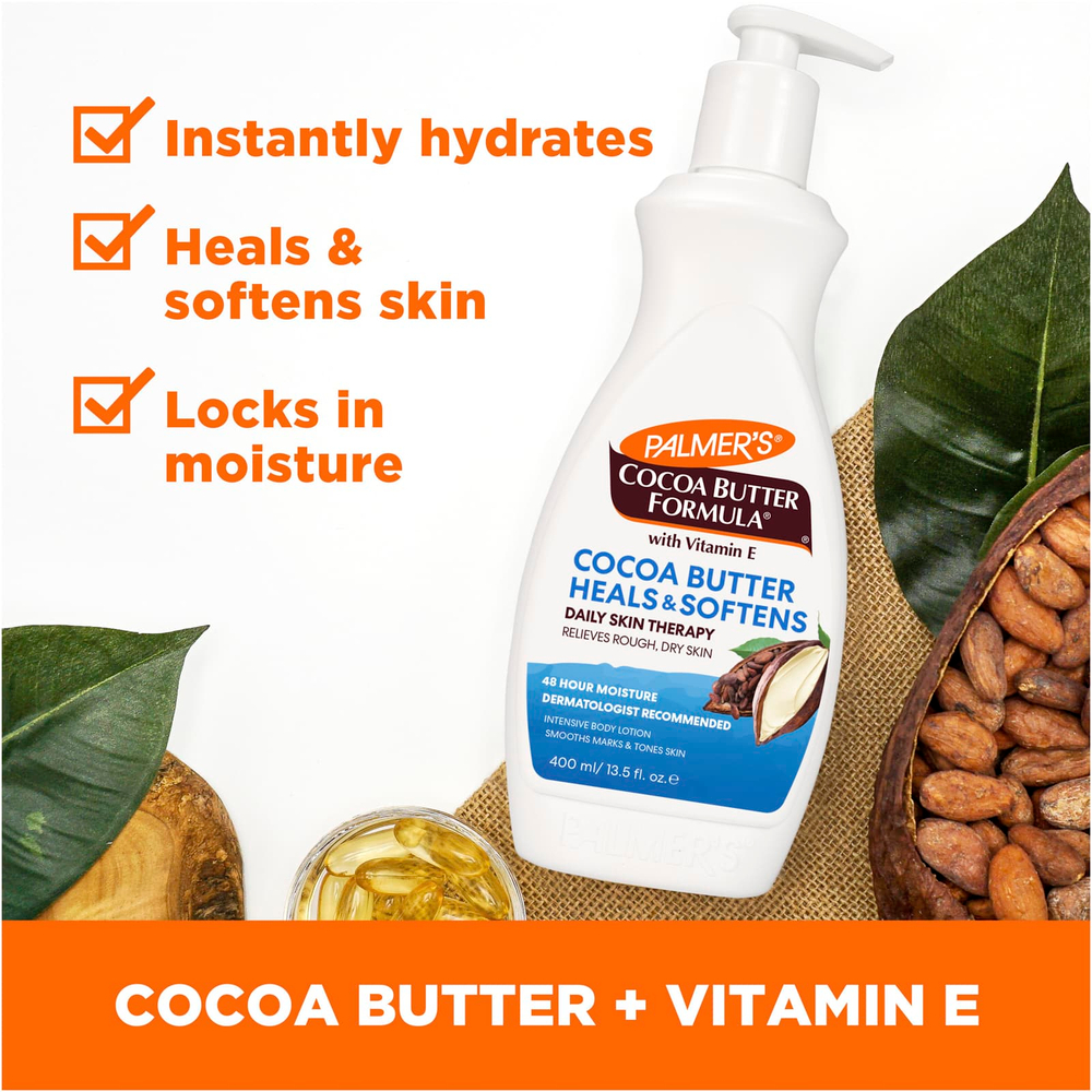 Palmer's, Cocoa Butter Formula® с витамином E, ежедневное заживление и смягчение кожи, 400 мл (13,5 жидк. Унции)