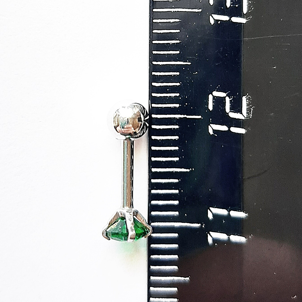 Микроштанга ( 6мм) для пирсинга уха (козелок, хеликс, трагус) с зеленым кристаллом 4мм. Медицинская сталь