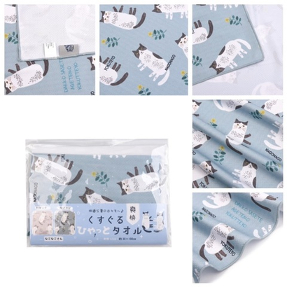 Легкий летний шарф-полотенце, повязка с кошками "NAGONAGO", мятный, 24-8002-2, KUSUGURU