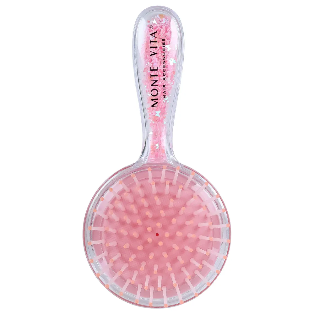 Расческа для волос массажная 15х7 см, с блестками прозрачный/розовый, MONTE VITA (МОНТЕ ВИТА), 457424