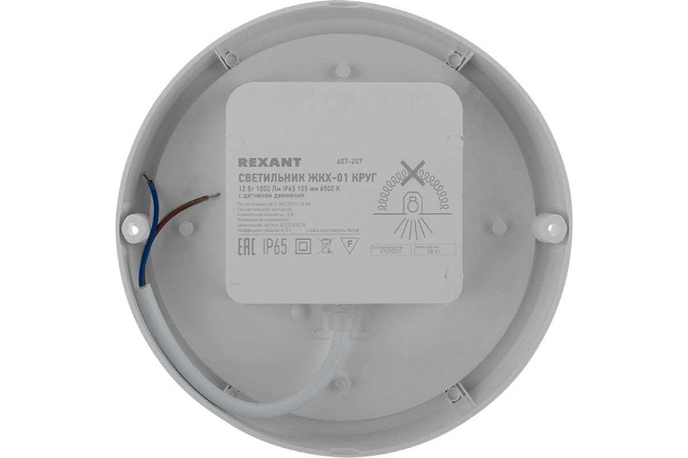 Вандалозащищенный светодиодный светильник REXANT ЖКХ 12 Вт 1000 Лм IP65 6500 K с датчиком движения 607-207