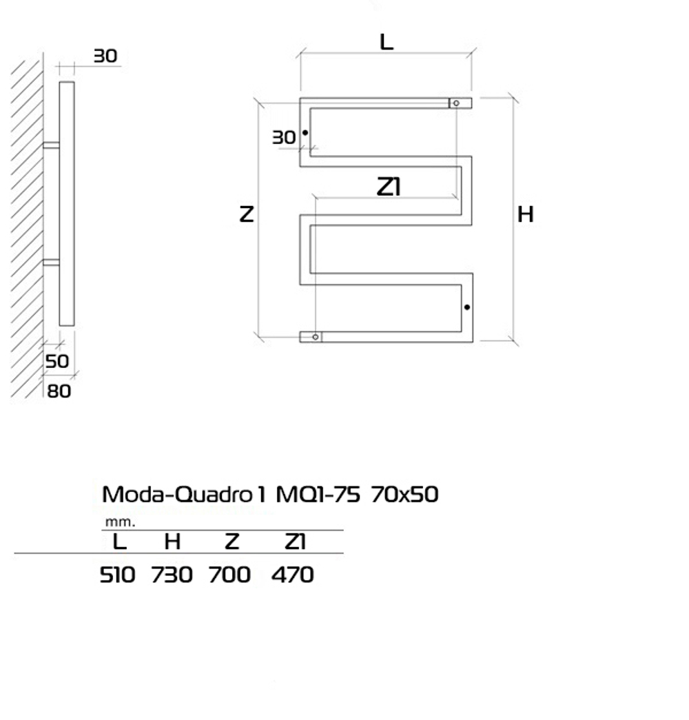 Moda-Quadro 1 полотенцесушитель водяной 70х50 (см)