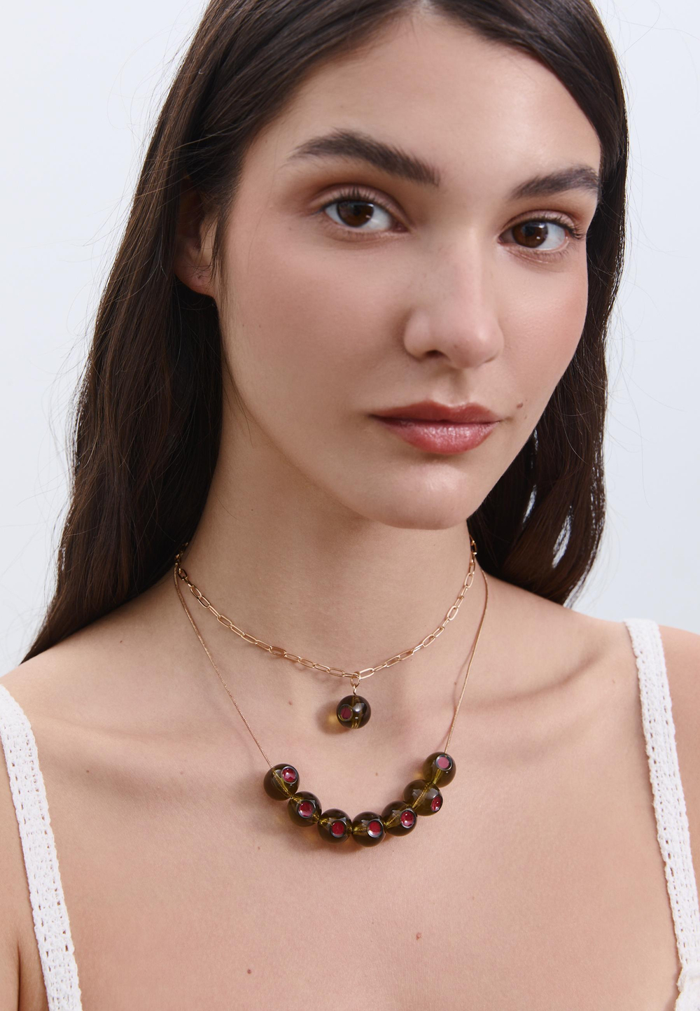 STRADIVARIUS Комплект из 2 ожерелий, оливково-зеленый