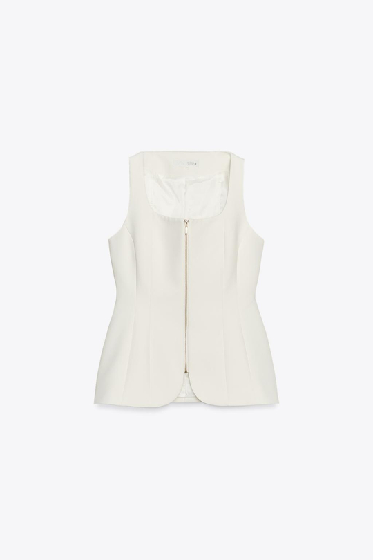 ZARA ЖИЛЕТ-БЮСТЬЕ НА МОЛНИИ, ЭКРЮ