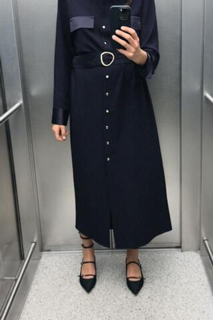 ZARA ПЛАТЬЕ-РУБАШКА ДЛИНЫ МИДИ, СИНИЙ