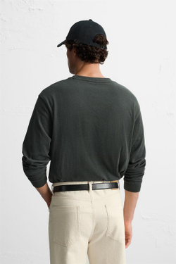 ZARA ДВУХСЛОЙНАЯ ФУТБОЛКА ИЗ РЕЛЬЕФНОЙ ТКАНИ, ТЕМНО-ЗЕЛЕНЫЙ