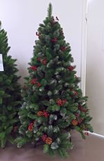 Заснеженная елка с шишками и ягодами «Очарование» (Леска+пвх) 270 см / 2,7 м