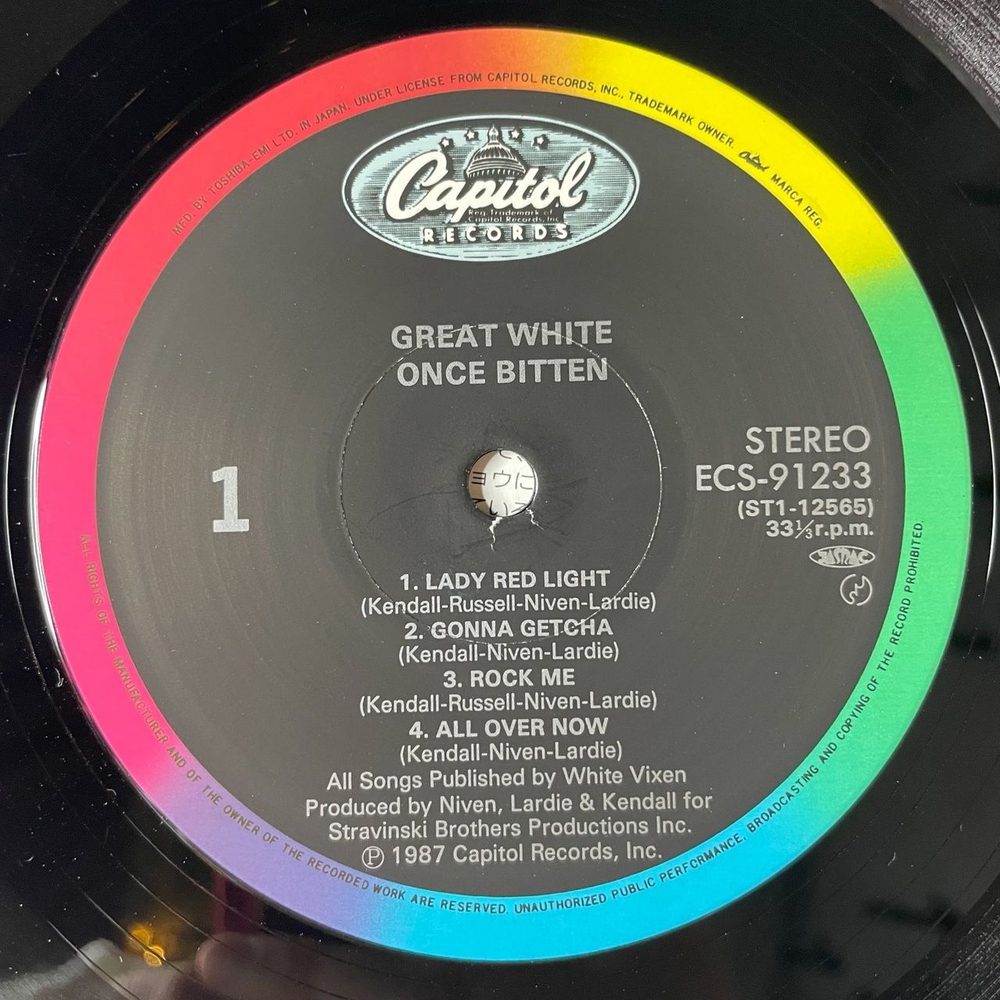 Винтажная виниловая пластинка LP Great White Once Bitten (Japan 1987) (No Obi) Lady Red Light