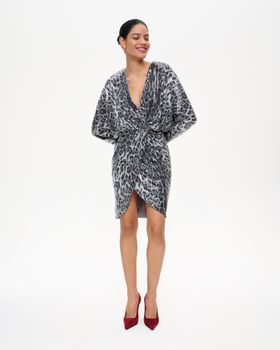 Платье миди из пайеток с леопардовым принтом