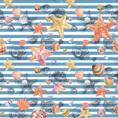 морской акварельный принт с ракушками