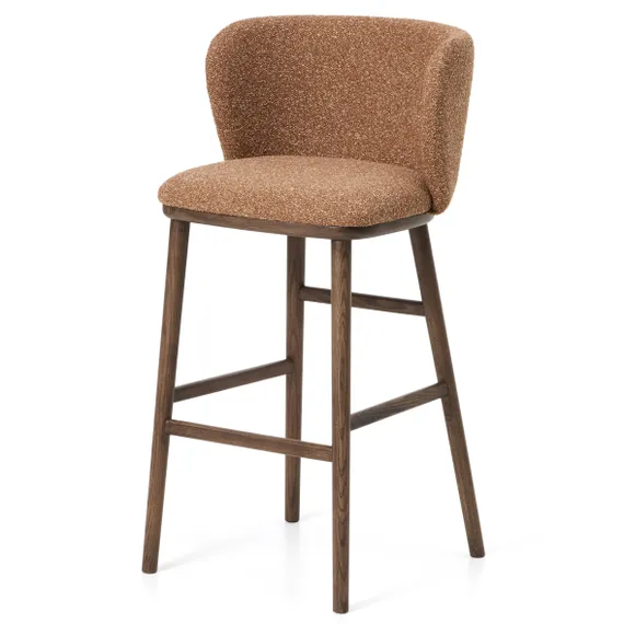Барный стул Ciselia 75 см, терракотовый шенилл, массив ясеня в цвете орех