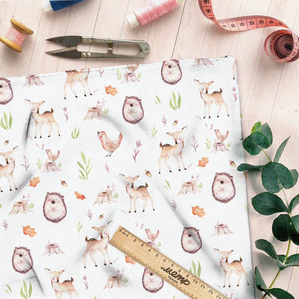 Ткань флис ежики и оленята