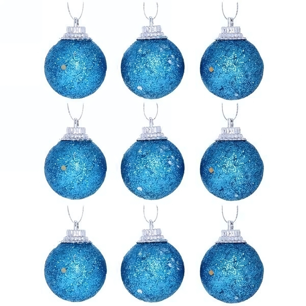 Новогодние шары 3 см (набор 9 шт) "Блестящее напыление", голубой (Серпантин)