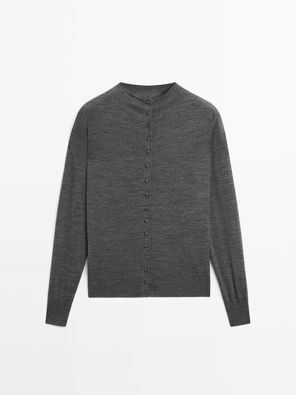 Massimo Dutti Кардиган с высоким воротником и обтяжными пуговицами, серый
