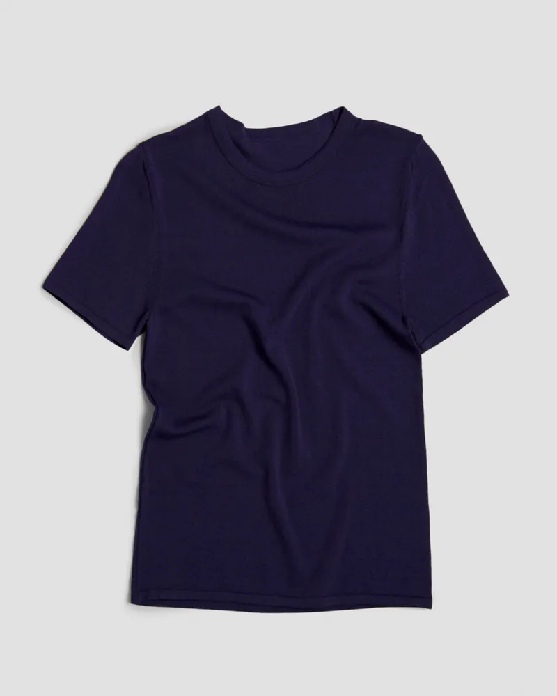 Темно-синяя футболка из вискозы с рубчиком