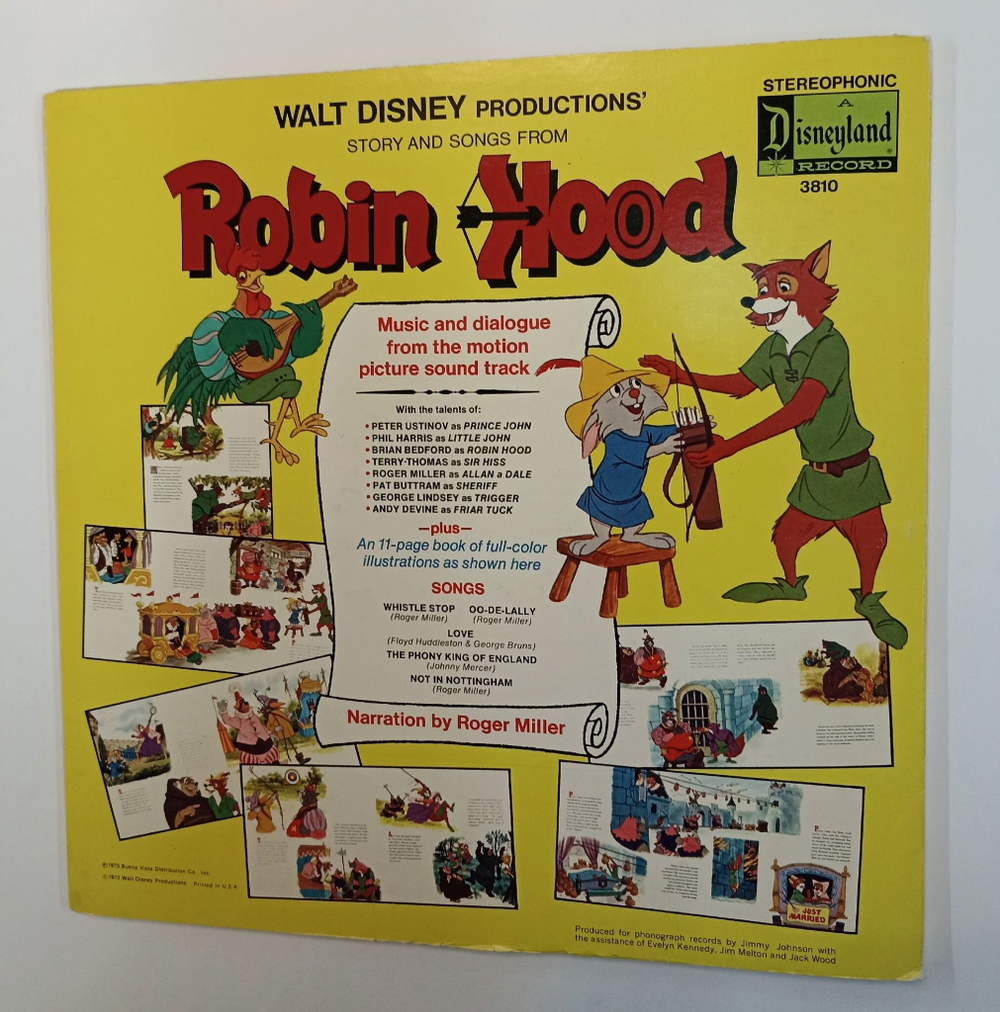 Винтажная виниловая пластинка LP Сказка Робин Гуд Дисней Story And Songs From Robin Hood (На английском языке) (USA 1973)