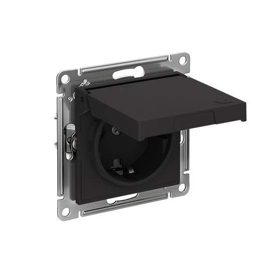 ATLASDESIGN РОЗЕТКА с заземлением со шторками с крышкой,16А,IP20, мех.,быстрозажим. клем., КАРБОН