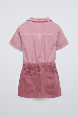 ZARA ДЖИНСОВОЕ ПЛАТЬЕ С КАРМАНАМИ, МЯГКИЙ РОЗОВЫЙ