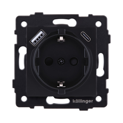 Розетка штепсельная SCHUKO 16A/250 В с USB A+C 20W, черный матовый Kollinger REA-004BM для Aspekt, Eleganz, Reflex