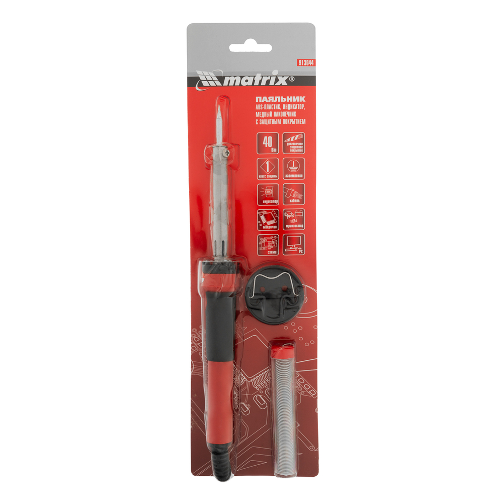 Паяльник, пластик ABS, класс защиты 1, индикатор, медный наконечник с долговечным покрытием, 220 В, 40 W Matrix