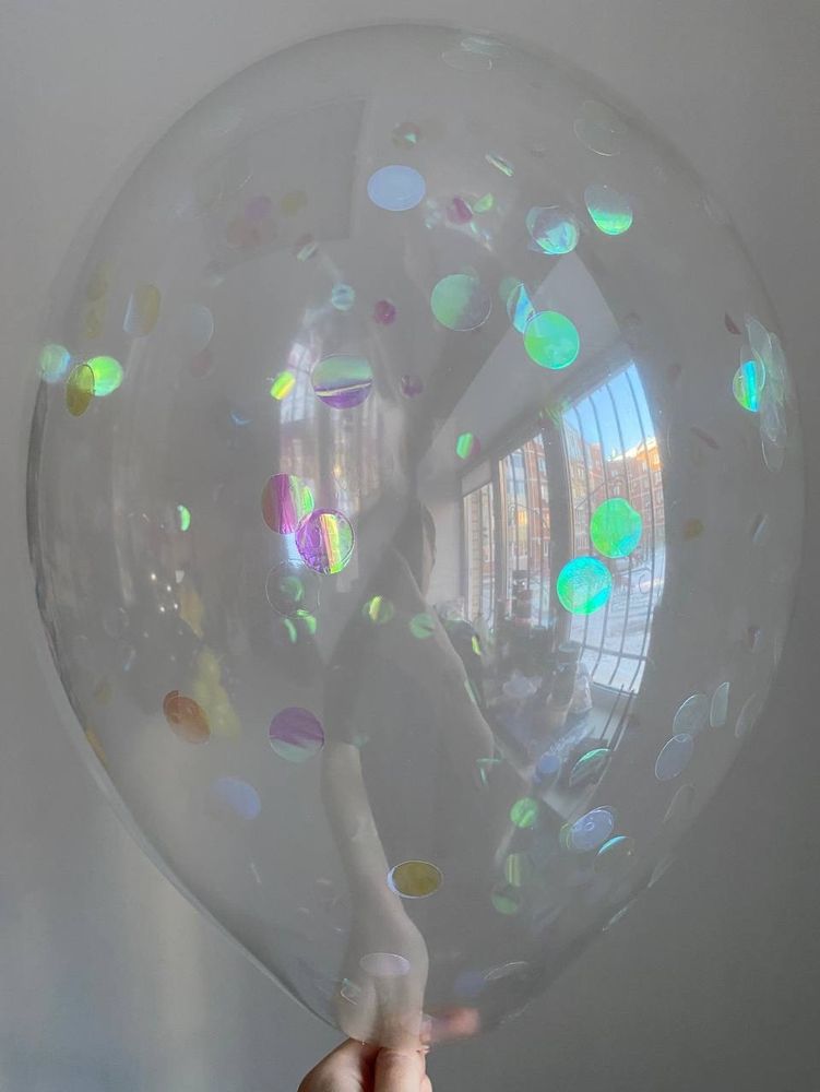 Воздушный шар с наполнением конфетти круглое хамиллеон/голография  ПАЛИТРА №4432