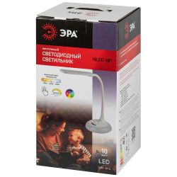 Настольный светильник ЭРА NLED-481-10W-W светодиодный с RGB ночником белый | Светодиодные настольные лампы