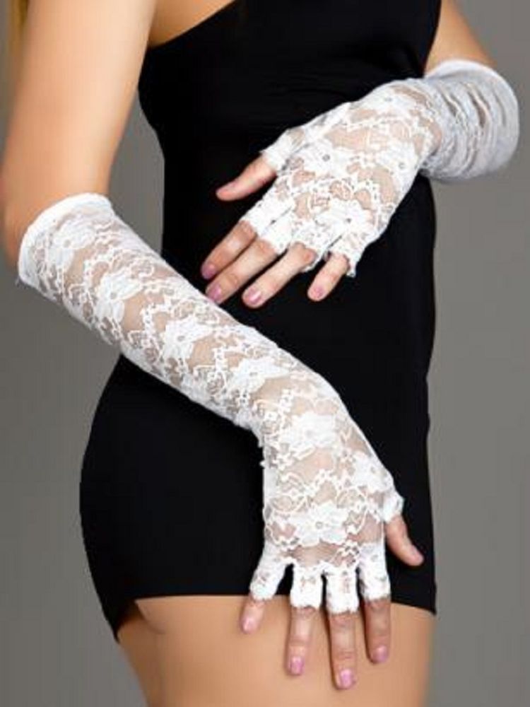 Перчатки гипюровые длинные без пальчиков белые