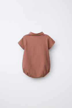 ZARA БОДИ С ВОРОТНИКОМ ПОЛО, ТЕМНЫЙ ЧЕРЕПИЧНЫЙ