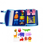 Бизибук, книга-рюкзак развивающая, 280 мм*240 мм, "Динозаврики", фетр, синий, 5 листов, застежка пряжка, упаковка зип-пакет