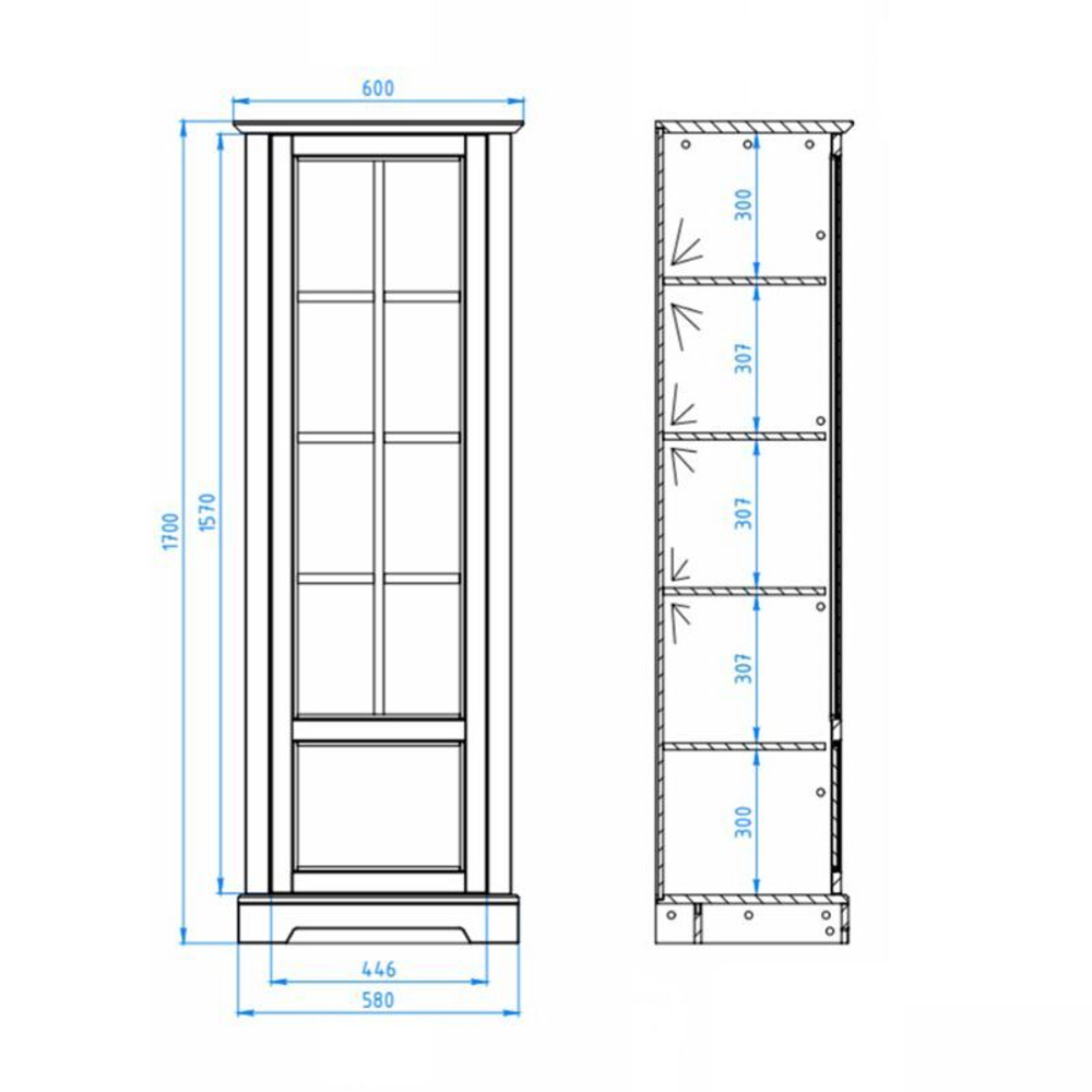 Шкаф-витрина деревянная Лэйквью 60х41х170 см, сервант с 4 полками, из массива сосны