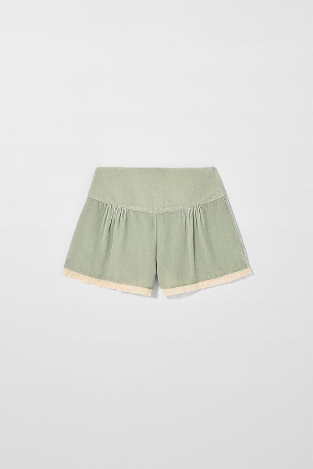 ZARA X KATE MOSS ШОРТЫ БАРХАТНЫЕ С КРУЖЕВОМ, СВЕТЛО-ЗЕЛЕНЫЙ