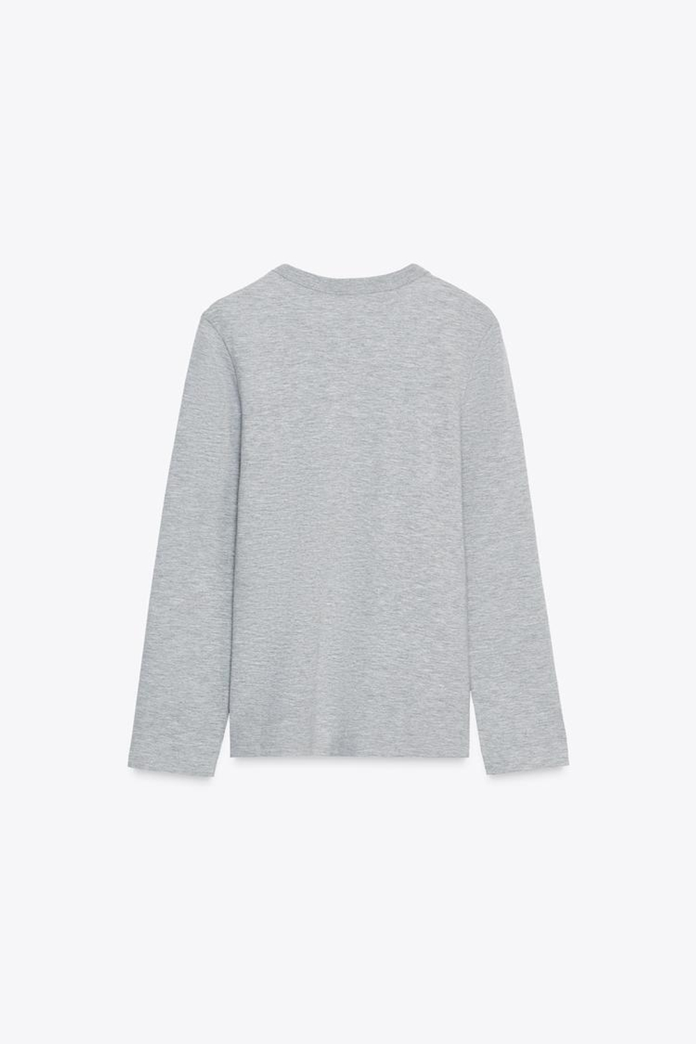 ZARA ФУТБОЛКА INTERLOCK С ДЛИННЫМИ РУКАВАМИ, СЕРЫЙ МЕЛАНЖ