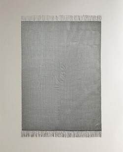 Zara Home - Клетчатый плед с бахромой, синий, 140x190 см