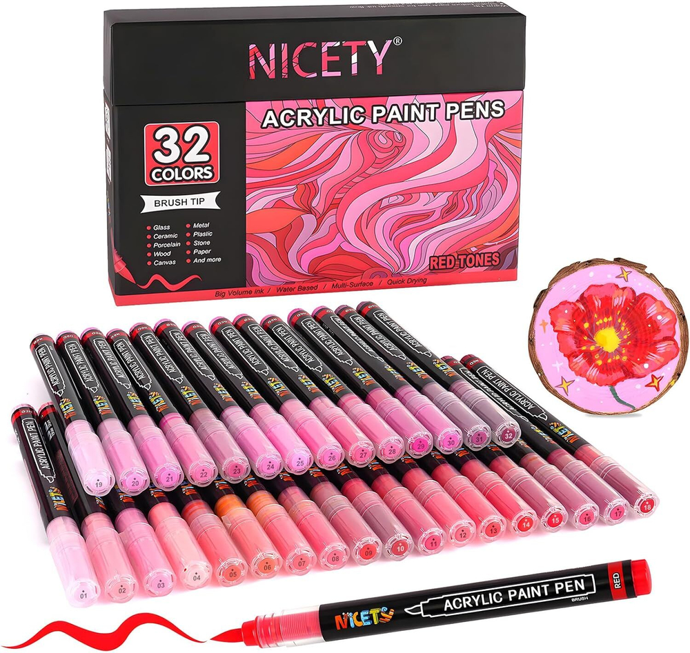 NICETY акриловые маркеры 1-5 мм, 32 шт, Red