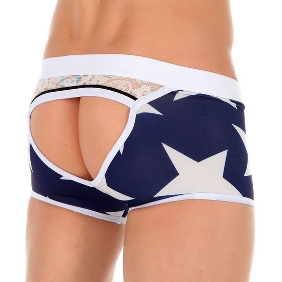 Трусы мужские джоки синие с принтом "звезды" и кружевной вставкой Boefje 35711