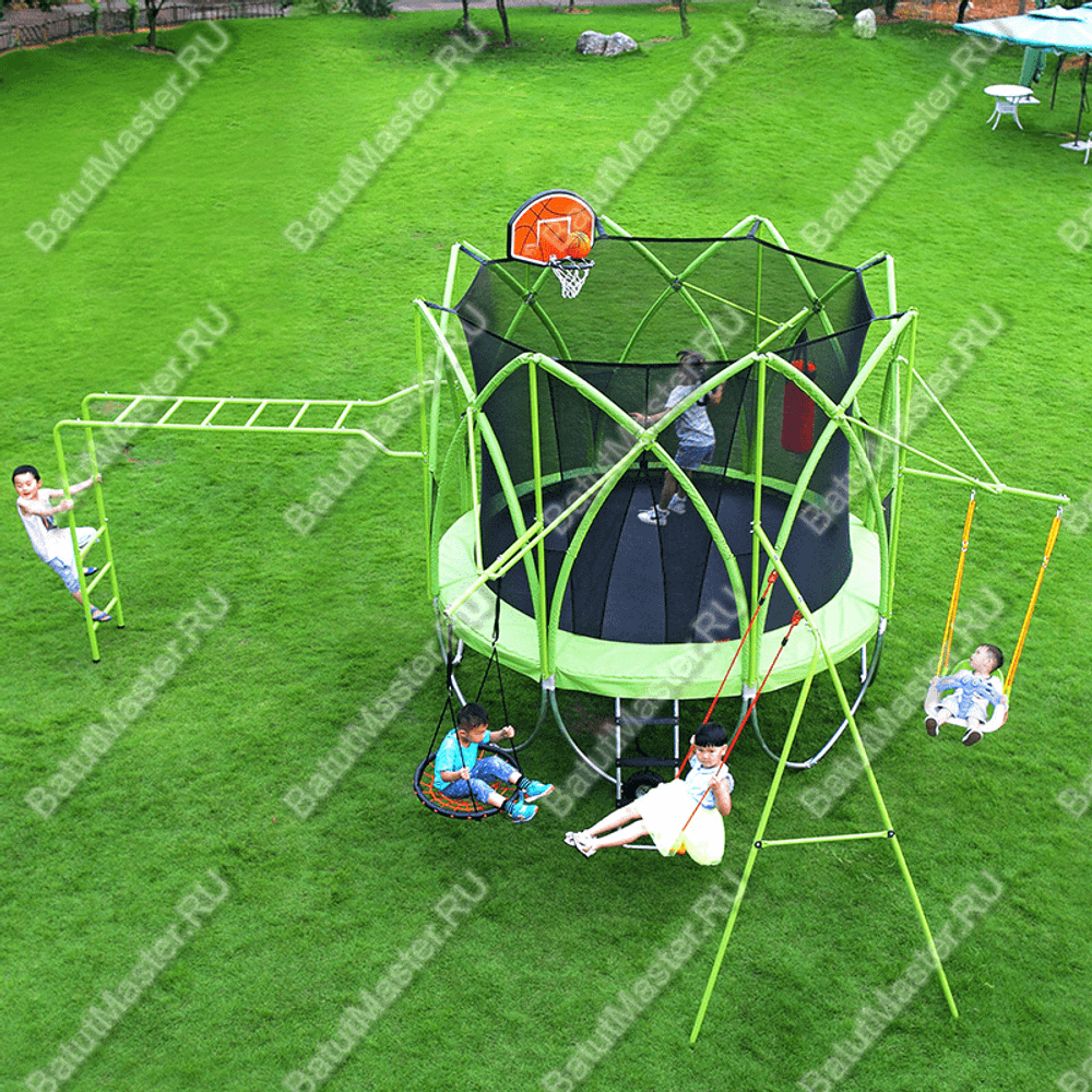 Батут с сеткой, качелями и баскетбольным кольцом, диаметр 8 фт
