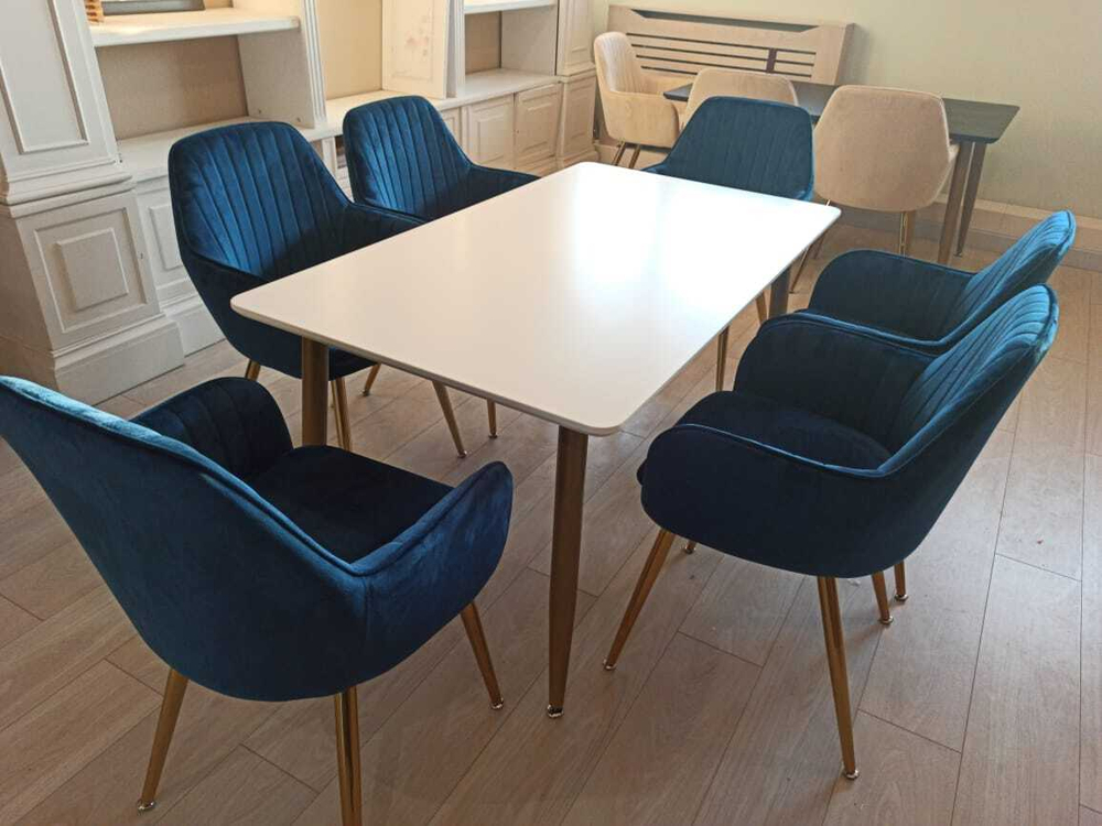 Обеденная группа стол ФАВОРИТ “FAVORITE” + 6 синих кресел Кристи “CHRISTY”