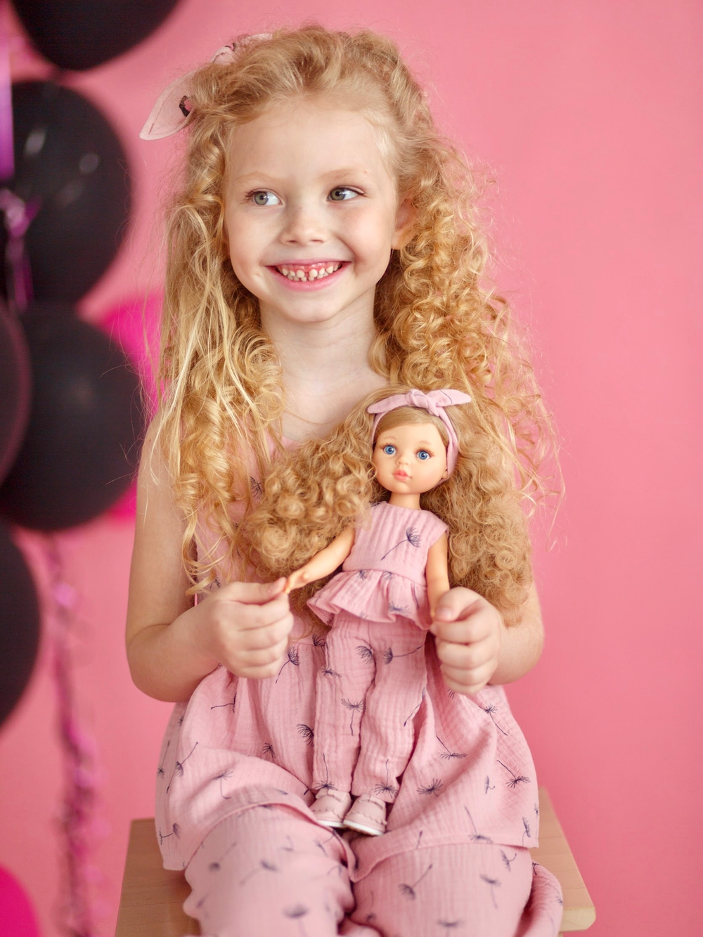 Костюм из муслина цвет пудровый с принтом Одуванчики