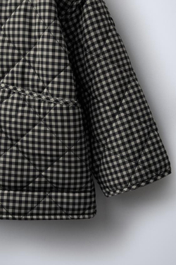 ZARA СТЕГАНАЯ КУРТКА В КЛЕТКУ ВИШИ, ЧЕРНЫЙ/ЭКРЮ