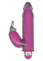 Лиловый вибратор FUNKY BUNNY со стимулятором клитора - 18,5 см.