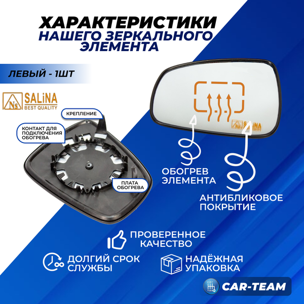Зеркальный элемент на Лада X-Ray нейтральный антиблик с обогревом, левый (1шт) "Солина"