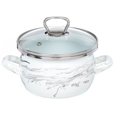 Кастрюля сталь, эмал, 1.5 л, с крыш, Сантэкс, Шейк бело-черная, 1-2415111, индукц