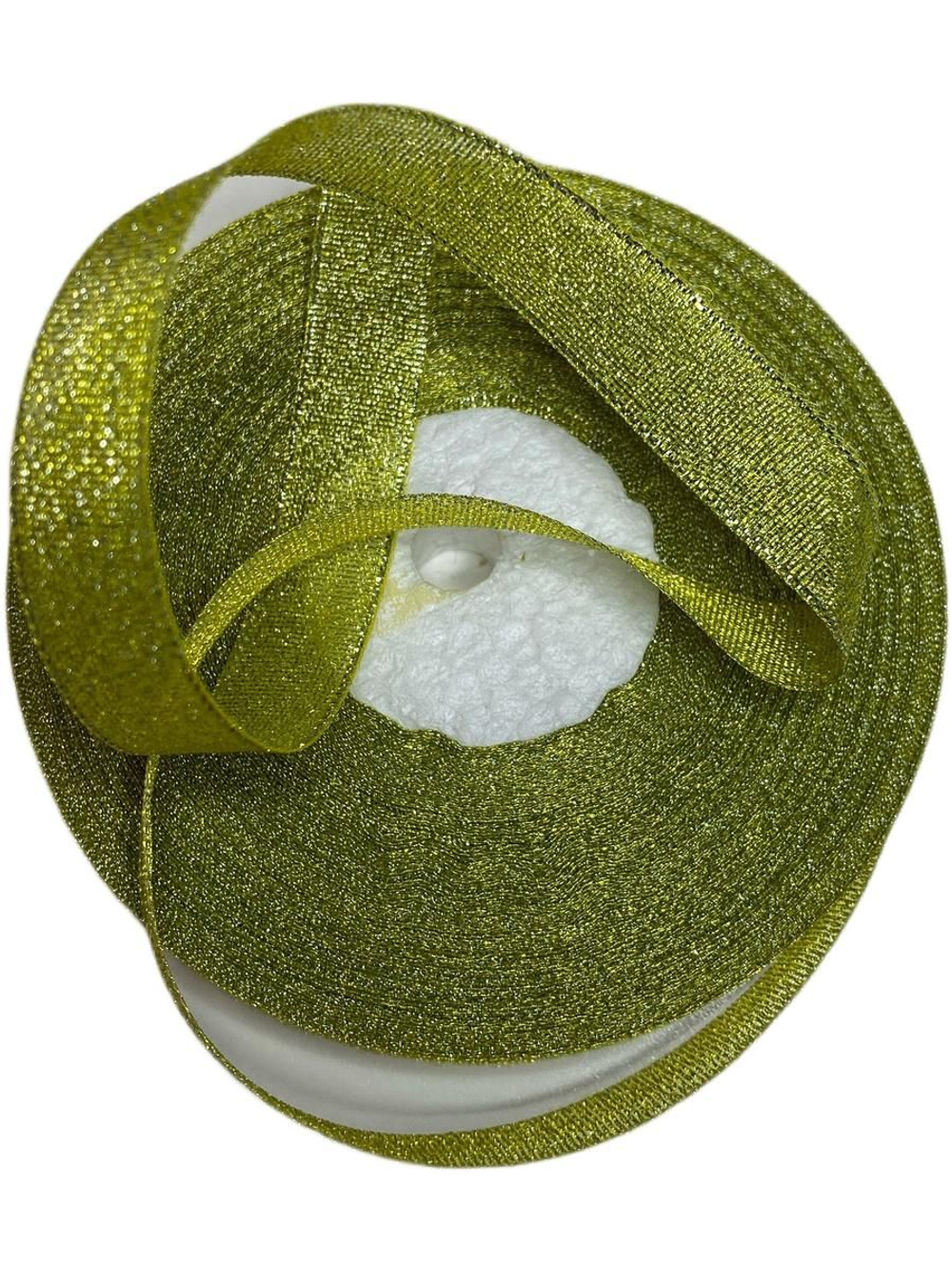 Лента люрекс 12мм - 33м -1 боб. (салатный с золотом)