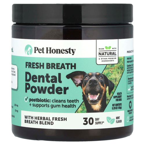 Pet Honesty, Стоматологический порошок Fresh Breath, для собак, мята, 150 г (5,29 унции)