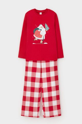 пижама  для девочки  К 1619/насыщенно-красный,клетка виши